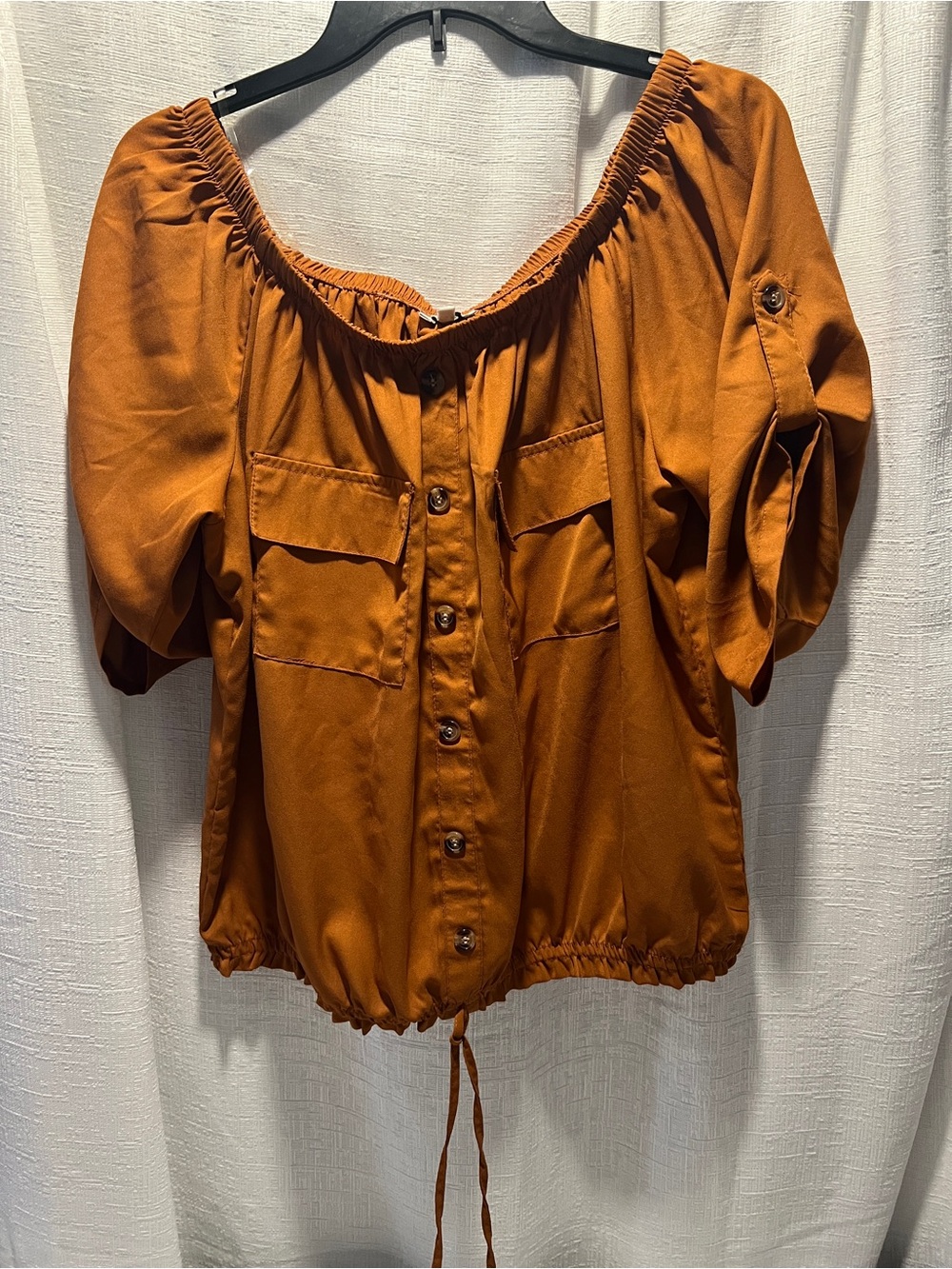 Women’s Off-Shoulder Button Front Top in Rust PLUS SIZE 2X